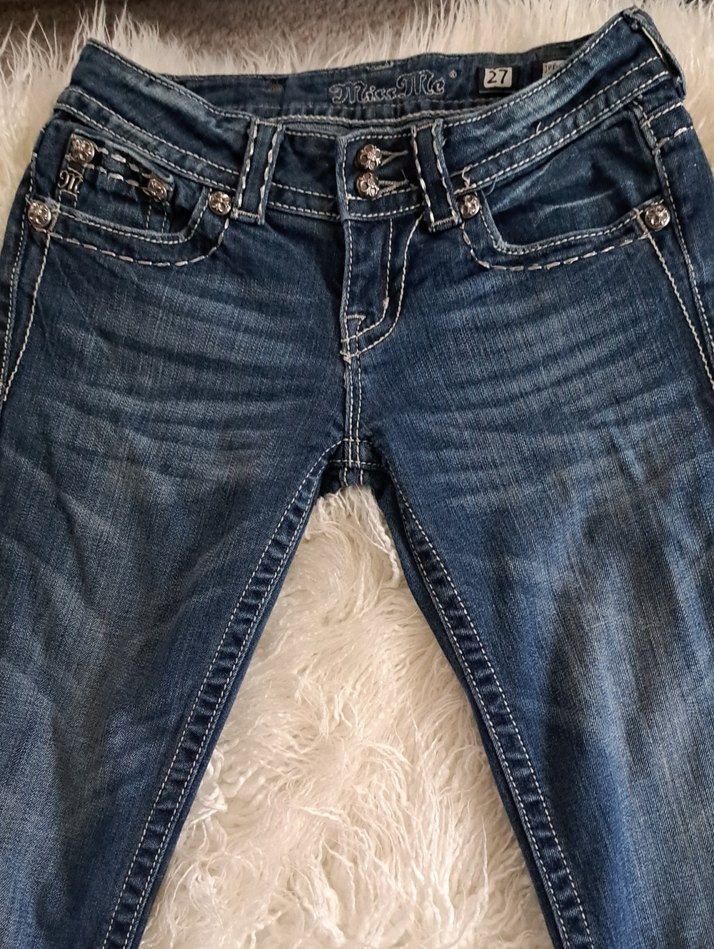 Miss Me Blue Skinny Jeans with Contrast Stitching